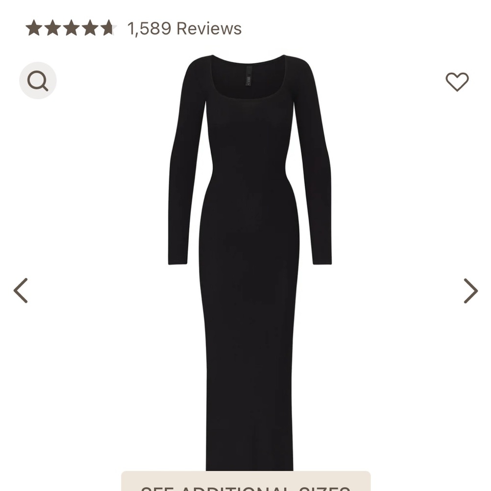 SKIMS Black Long Sleeve Scoop Neck Bodycon Maxi Dress